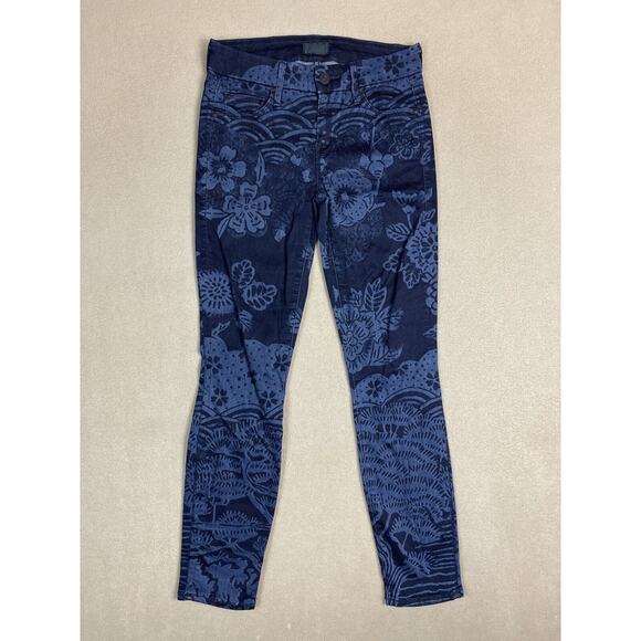 Mother Jeans Womens 24 Blue The Looker Crop The Moon of Tokyo Floral Denim Adult - Picture 1 of 13